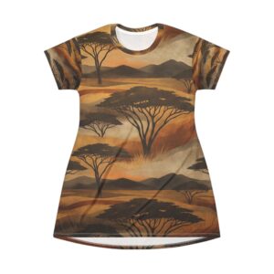 African Sunset T-Shirt Dress — Savanna Tree All-Over Print