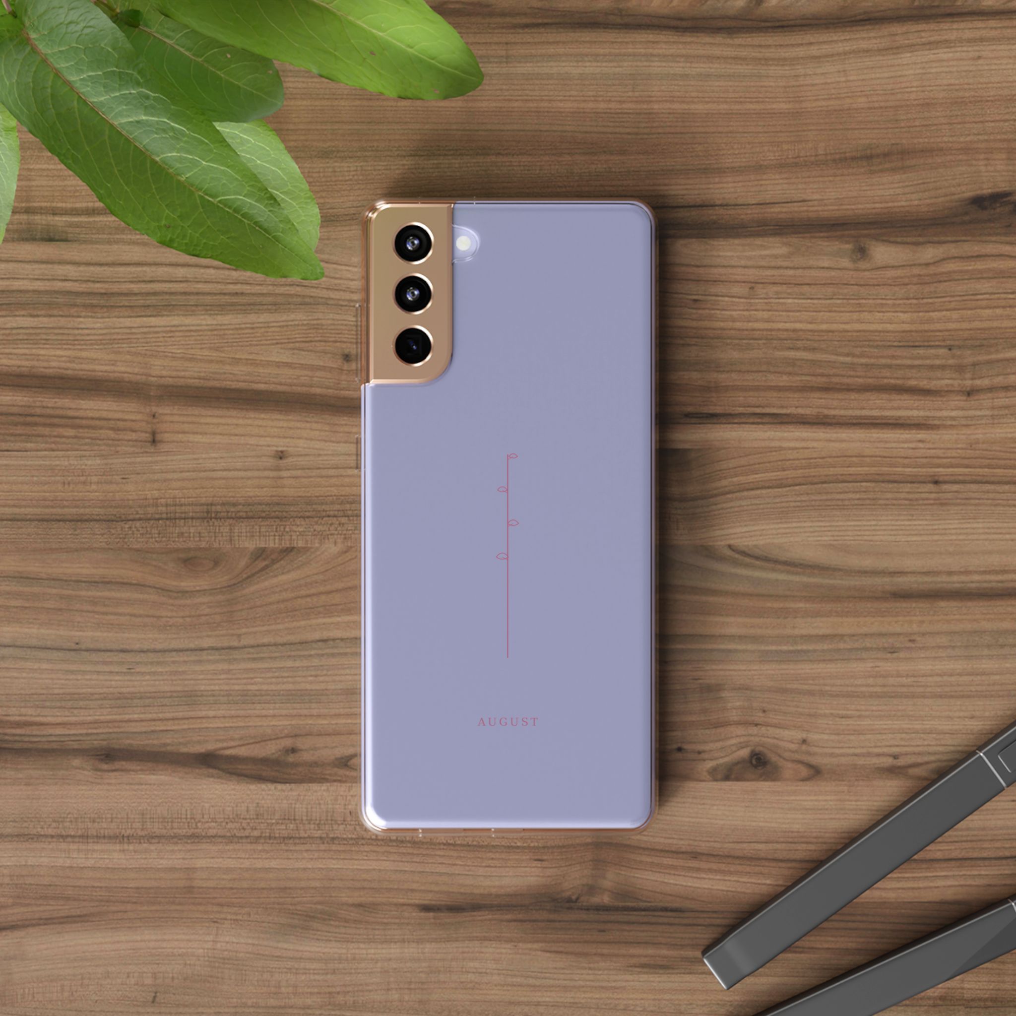 Minimalist Floral Line Clear Phone Case — "August" Script - Image 2