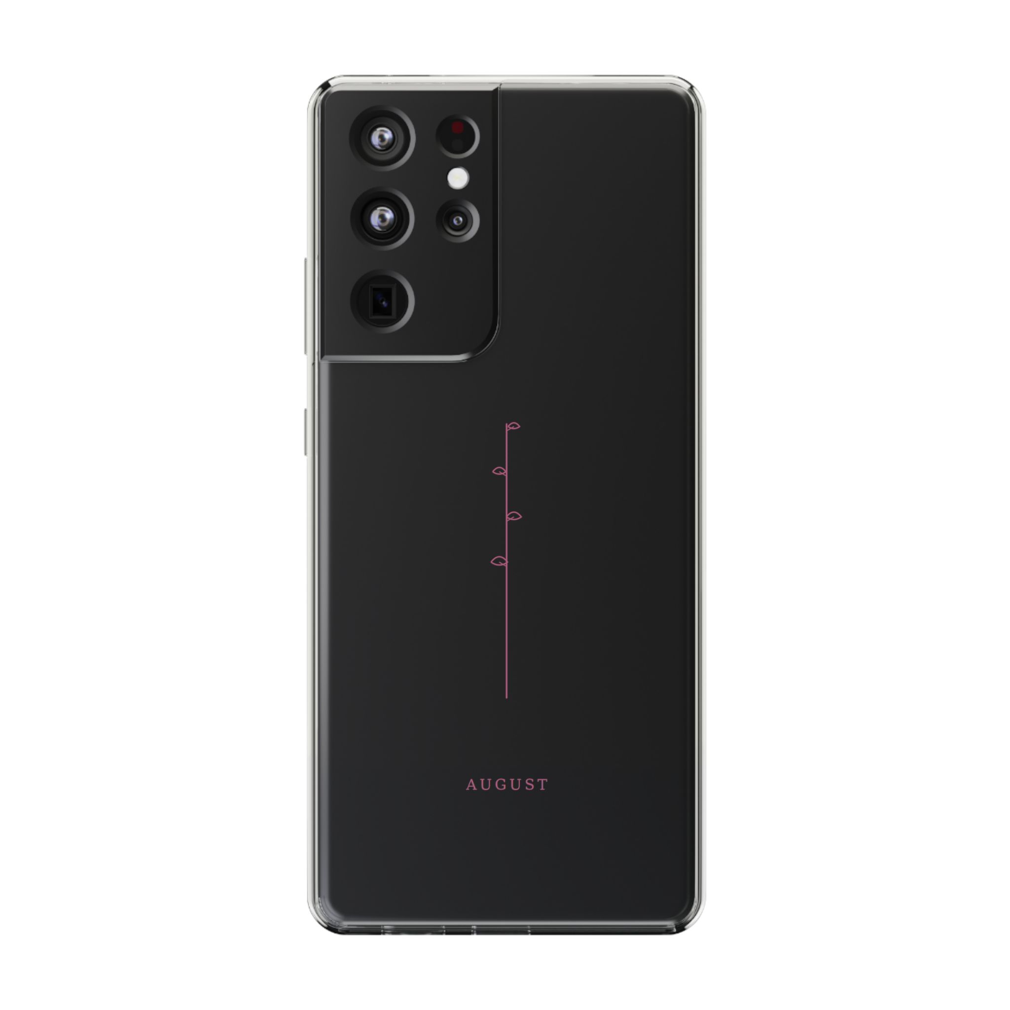 Minimalist Floral Line Clear Phone Case — "August" Script
