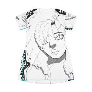 T-Shirt Dress — Graphic All-Over Print Curly Hair Portrait Dress